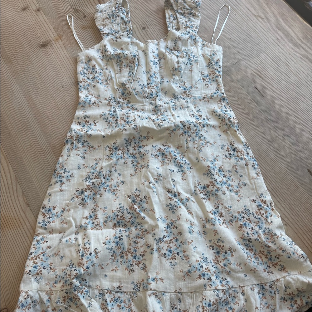 Old Navy Floral Smocked Dress - Blue and Brown on Cream